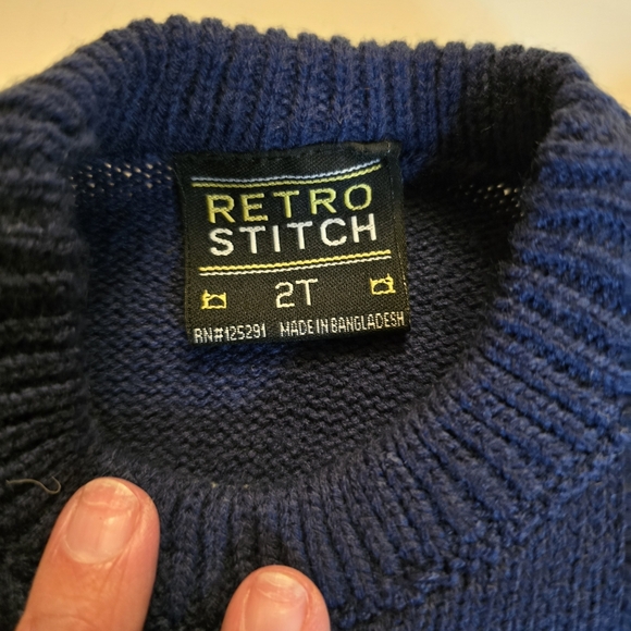 Kids Navy and Green Striped Sweater - Picture 2 of 3